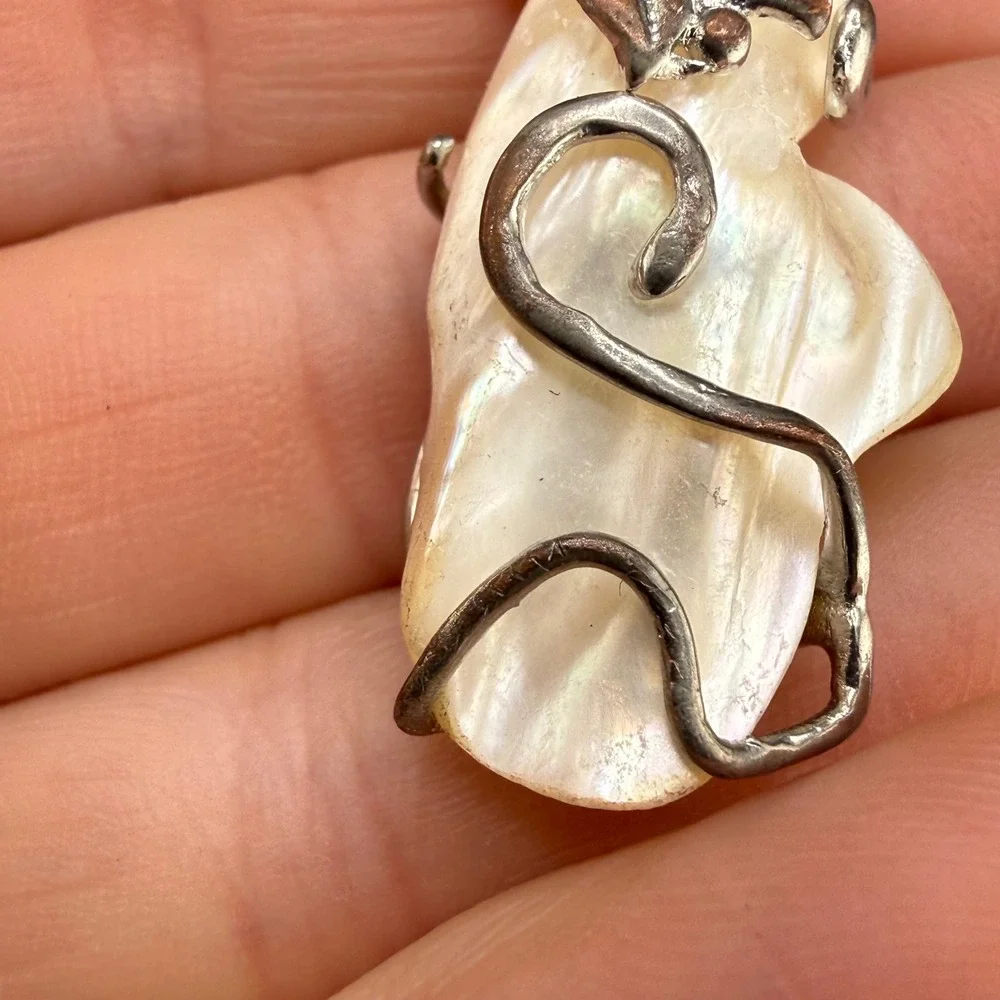 Vintage Blister Pearl Pendant Mabe White 18KGP Iridescent  Floral READ
